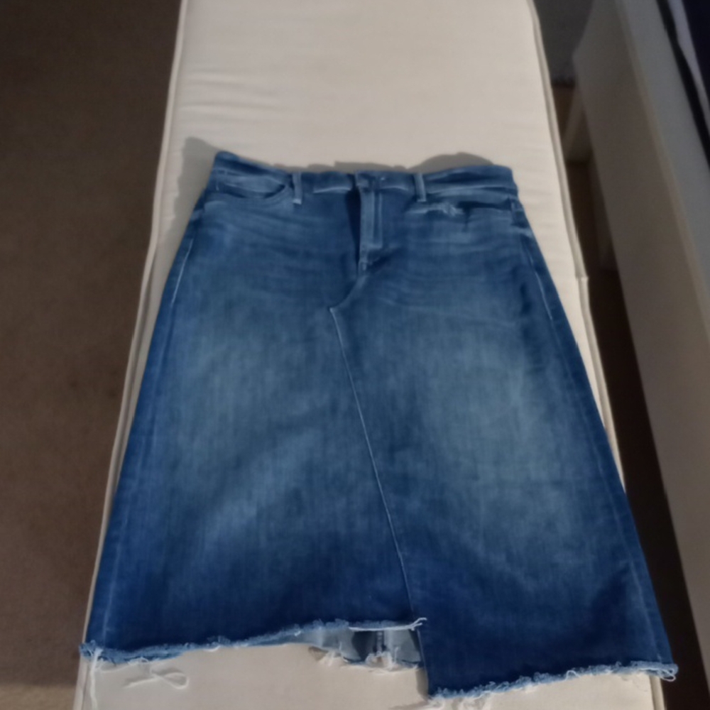 Mother Midi Fray Denim Skirt Size 27 The Straight A Step